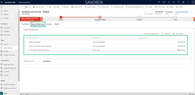 dynamics 365 project operations opportunity