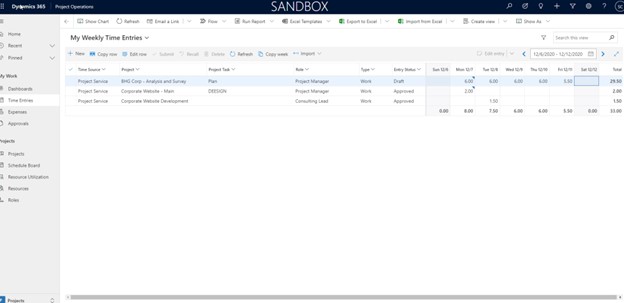 dynamics 365 project operations time expense entry