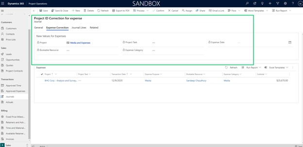 dynamics 365 project operations transactions