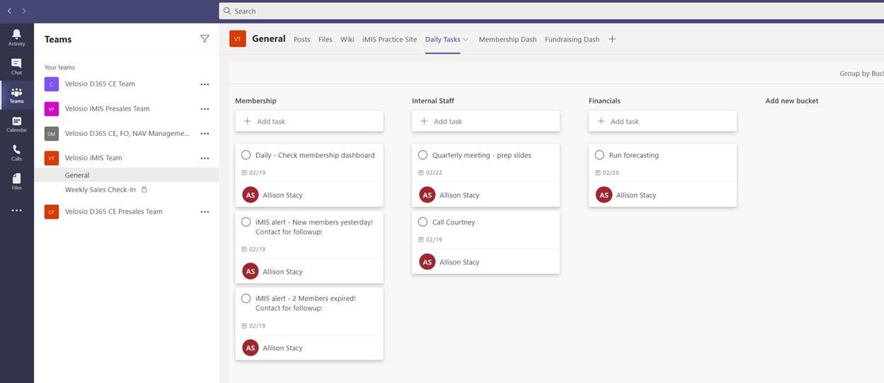 Integration of iMIS-driven alerts into a Planner board inside Microsoft Teams