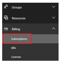 Screenshot Microsoft Office 365 Subscriptions