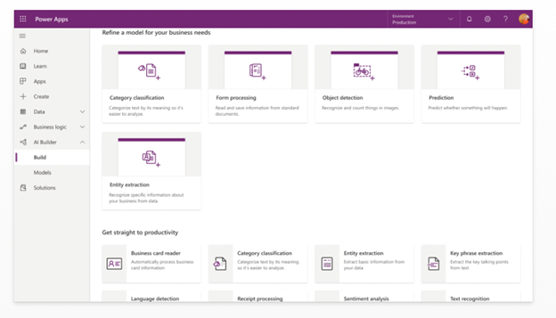 Screenshot of Power BI AI Builder