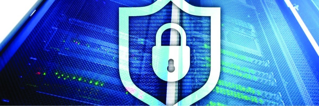 Image of padlock and shield over computer code