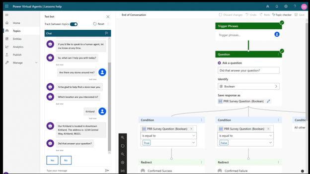 Screenshot of Power Platform Virtual Agents