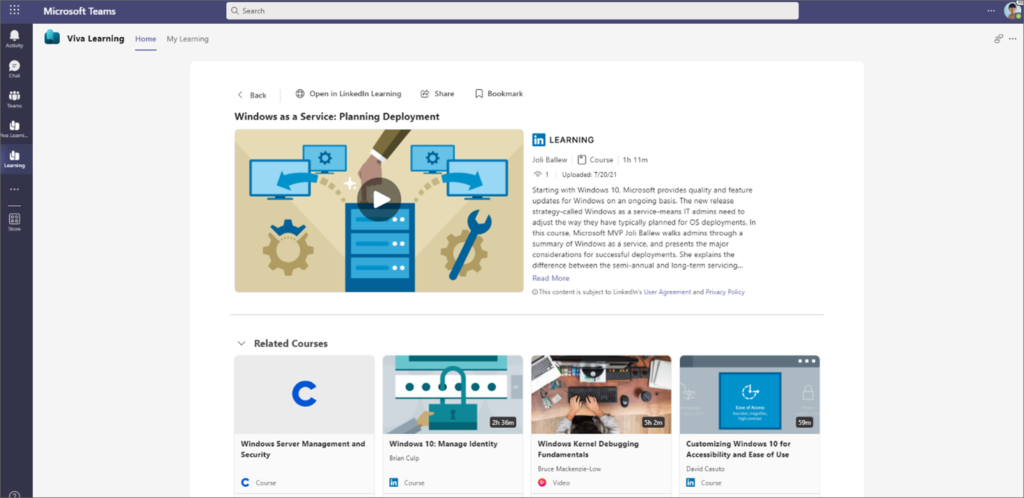Screenshot of Microsoft Viva Learning