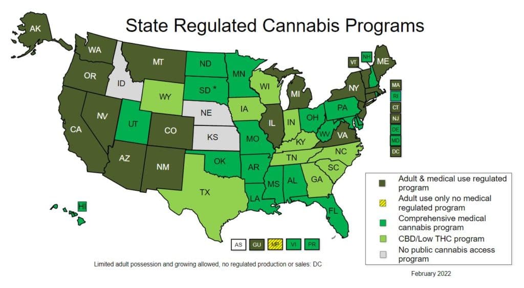 Map of State Regulated Cannabis Programs
