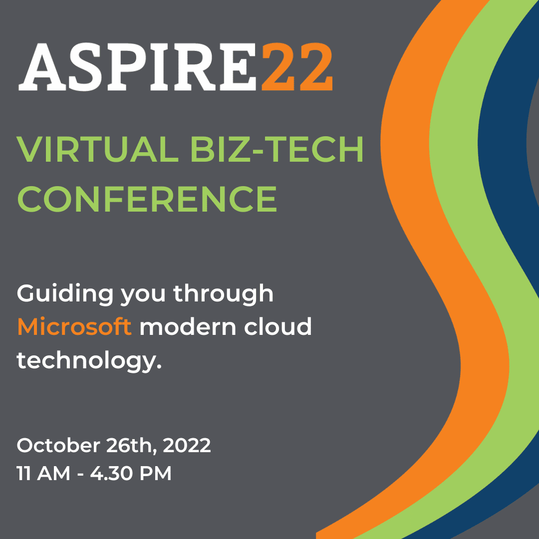 An image promoting ASPIRE22 virtual technology conference on October 26th, 2022. Register today!