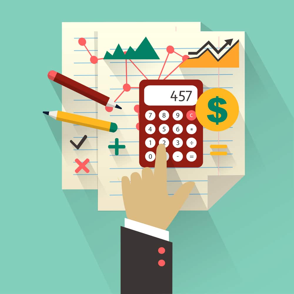 Vector art of an accountant doing accounting with a calculator- accounting firm digital solutions