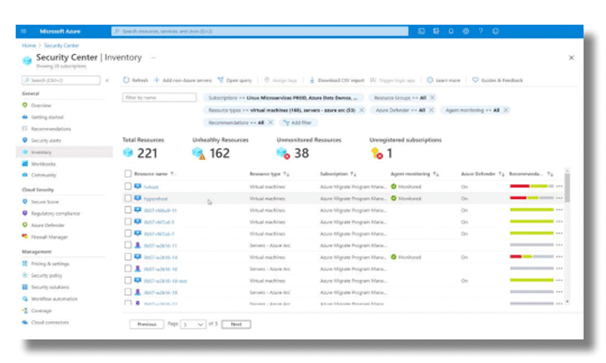 Screenshot of Azure Arc via Azure Security Center