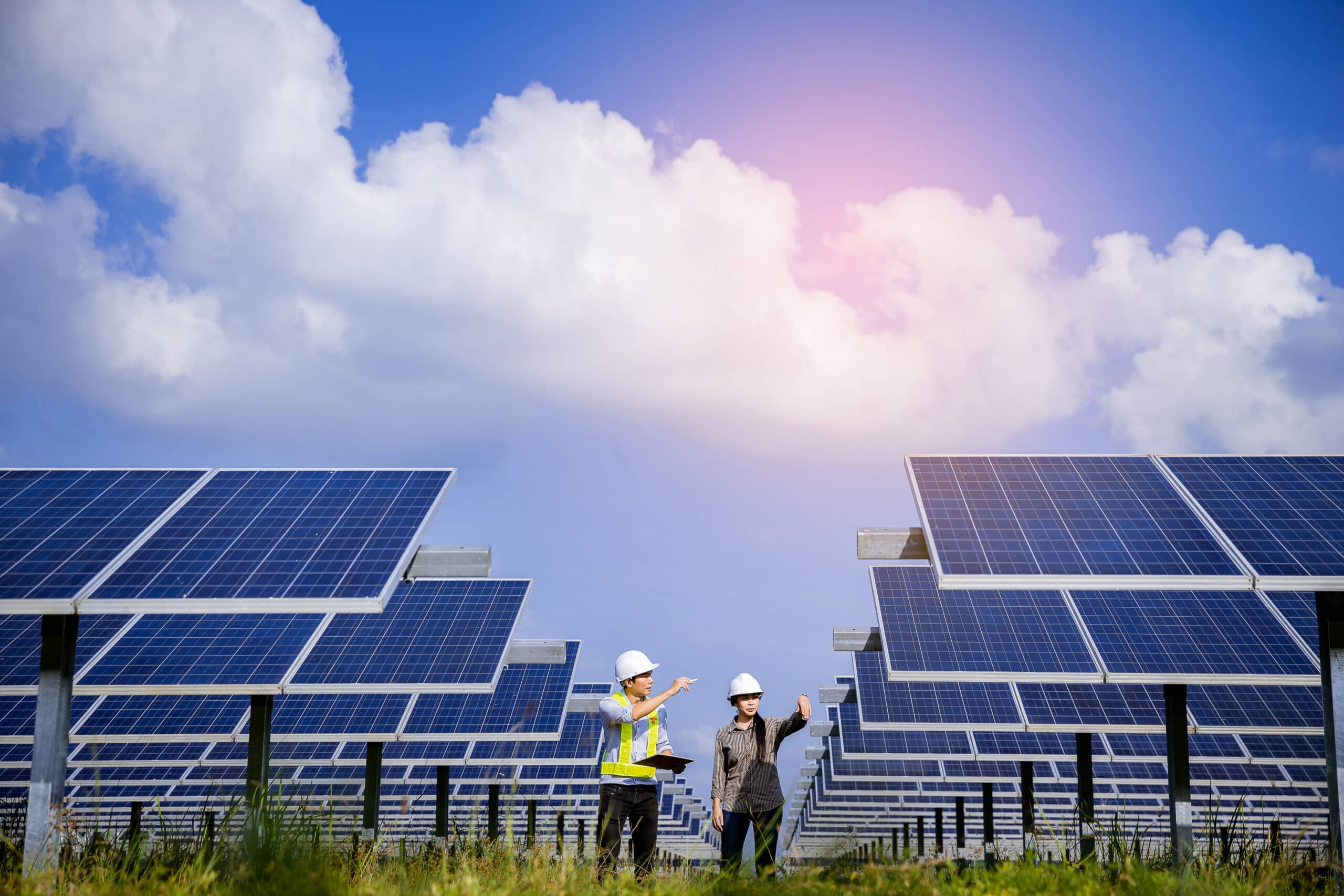 Field Service working in a solar panel facility