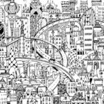 Hand drawing illustration of the Big modern city