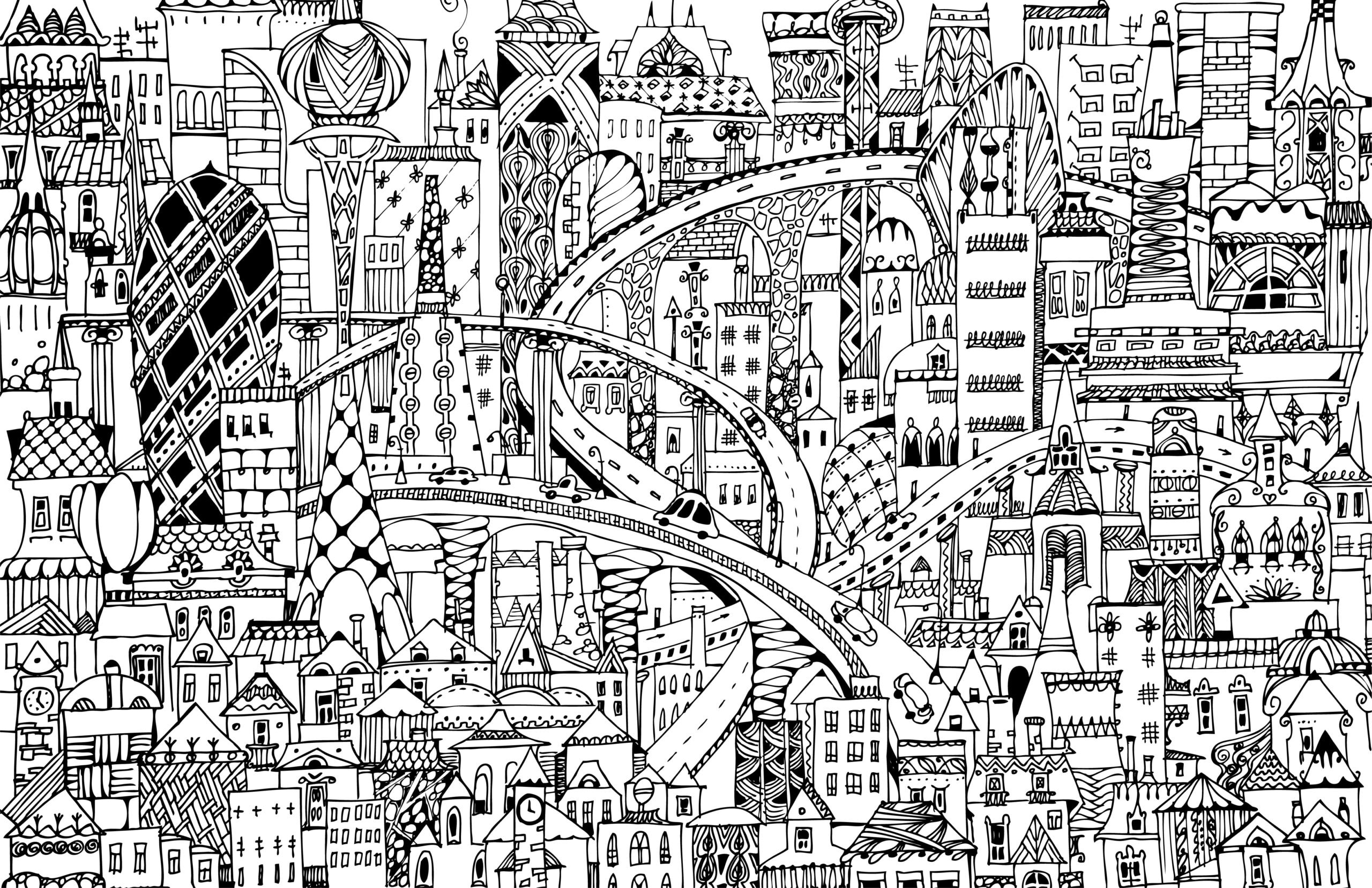 Hand drawing illustration of the Big modern city