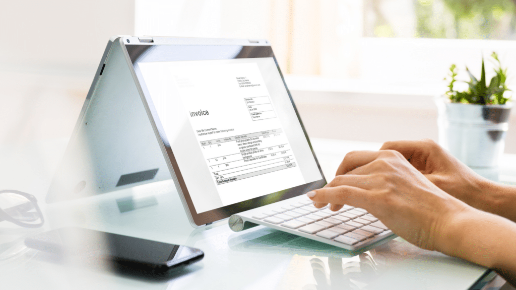 computer tablet with an invoice on the screen