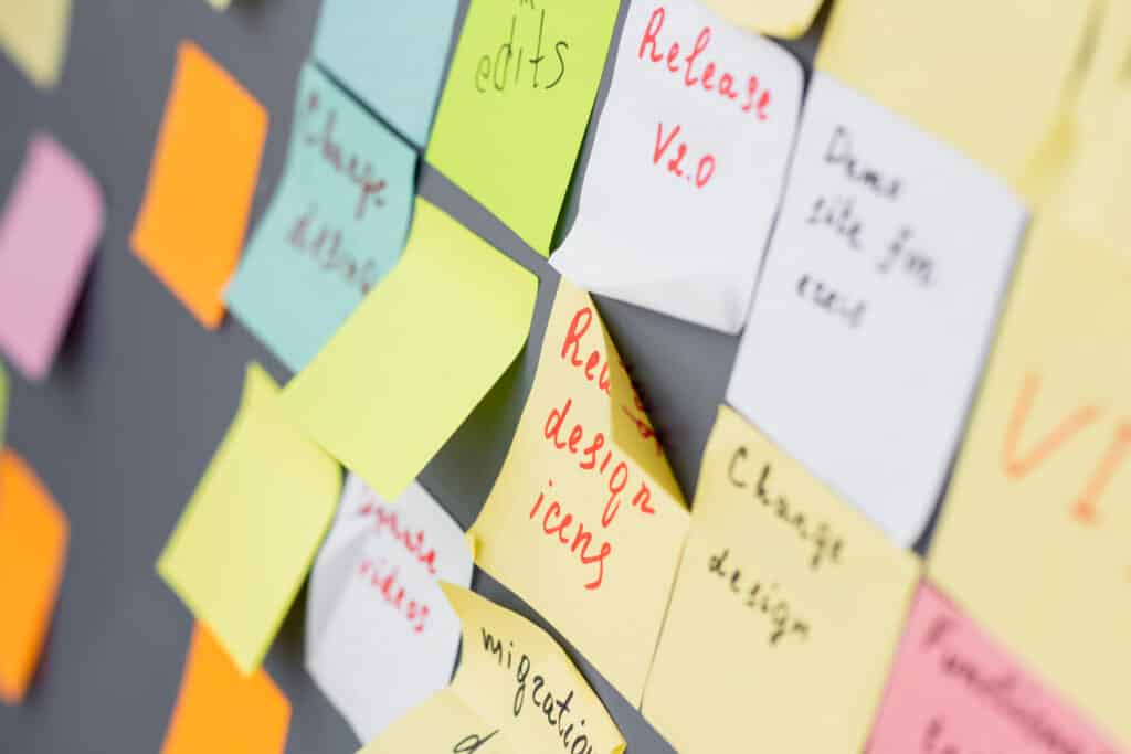 Lettering on colorful sticky notes in office- dynamics 365 for financials
