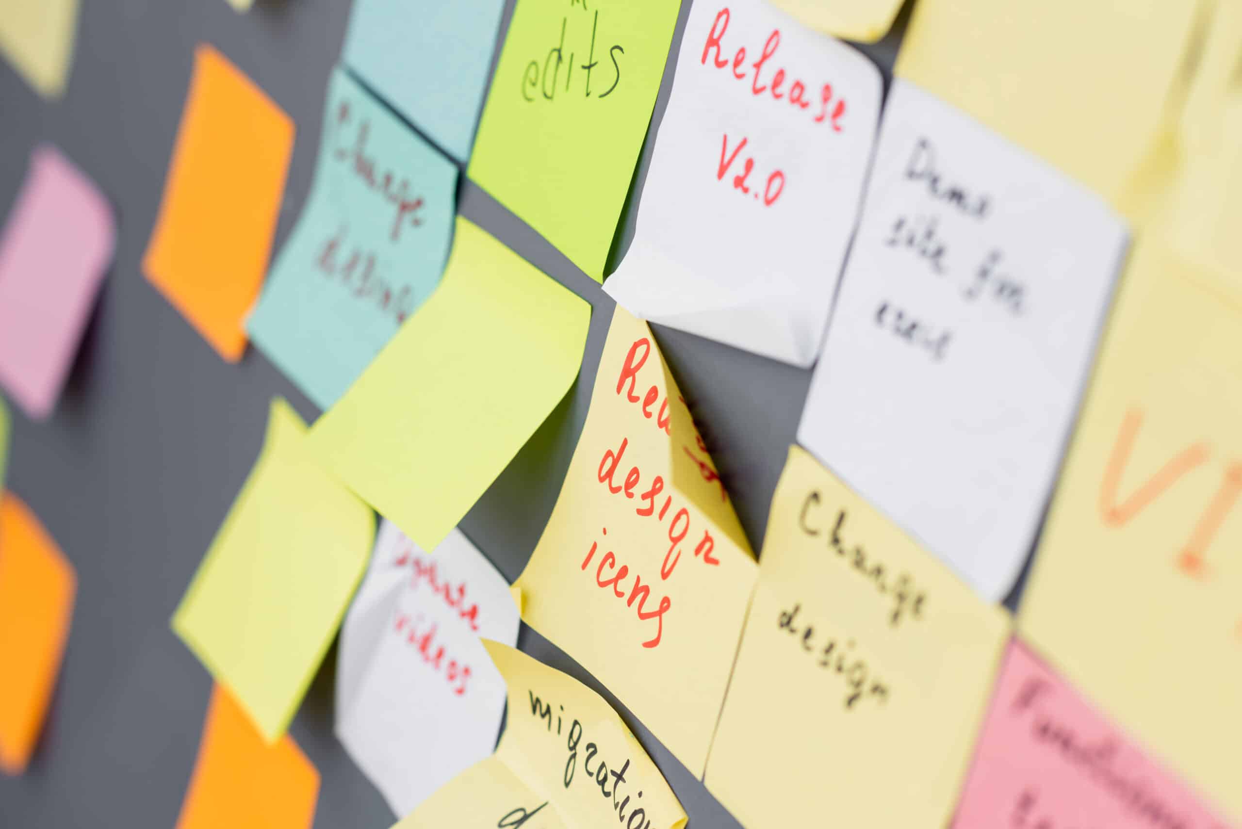 Lettering on colorful sticky notes in office- dynamics 365 for financials