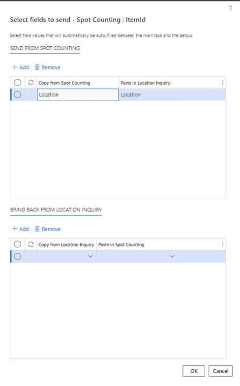 setup fields to send to the detour
