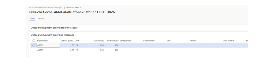 Outbound Shipment Order Messages