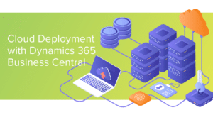 Illustration of laptop with server with words "Cloud Deployment for Dynamics 365 Business Central"