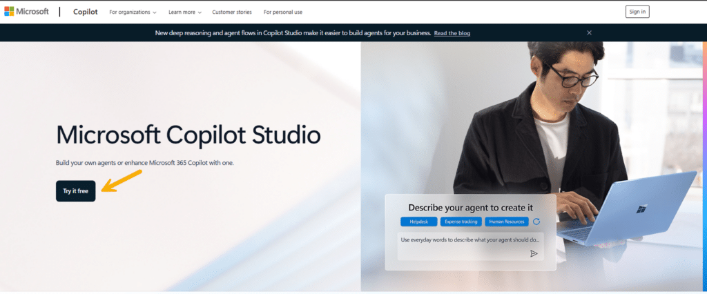 Image of a Copilot Studio Free Trial.
