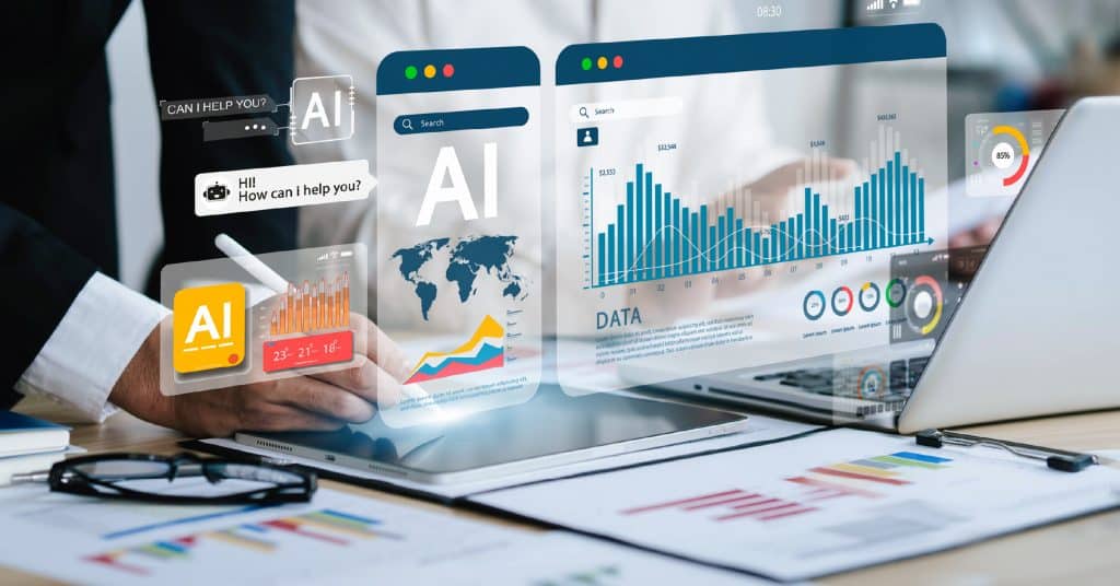 AI technology overlay on finance reports