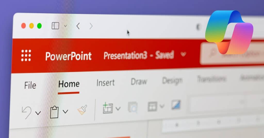 Screenshot of PowerPoint with Copilot logo overlay