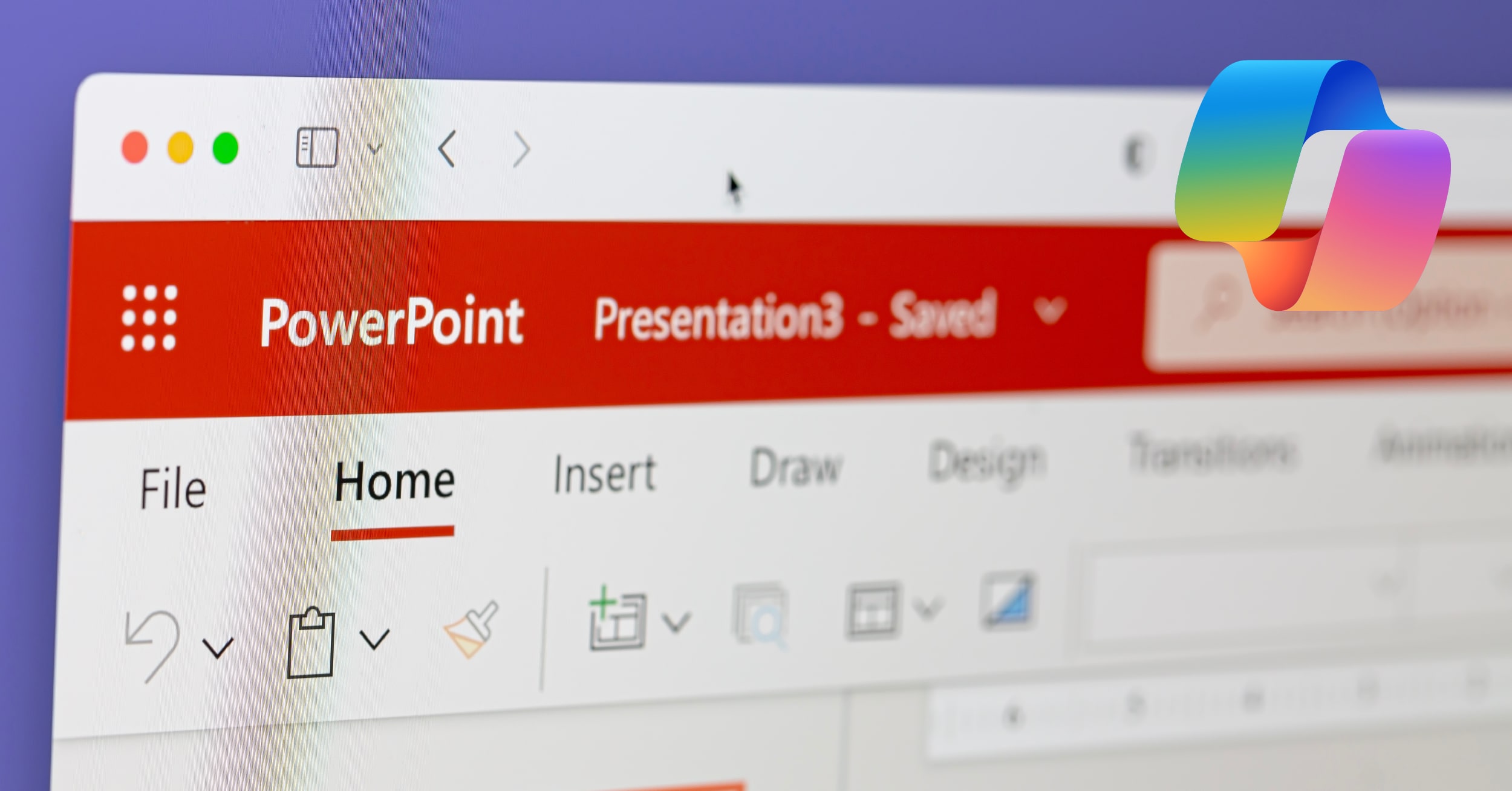 Screenshot of PowerPoint with Copilot logo overlay