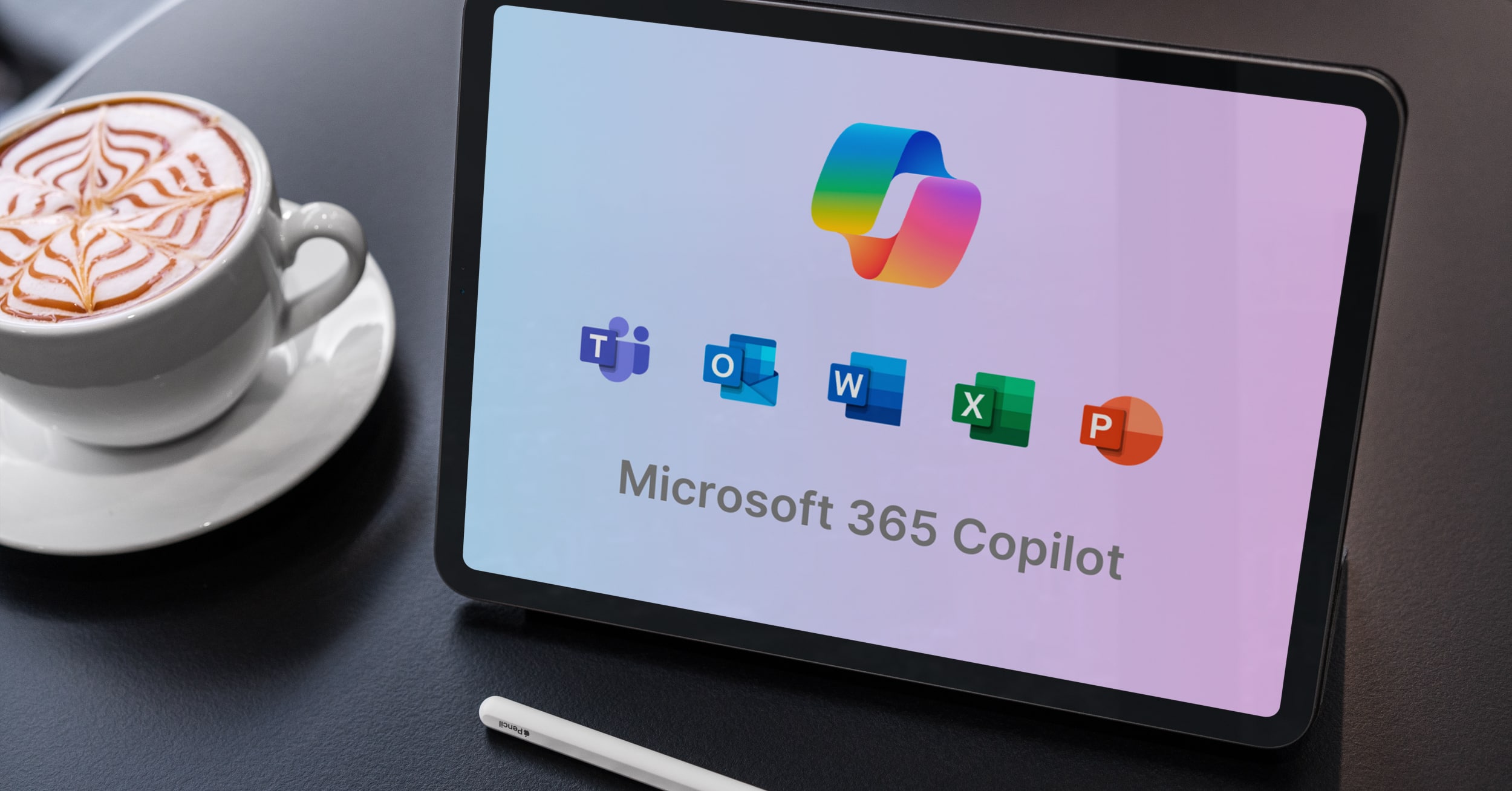 Microsoft 365 Suite of Product Icons on Computer Screen with Copilot Icon