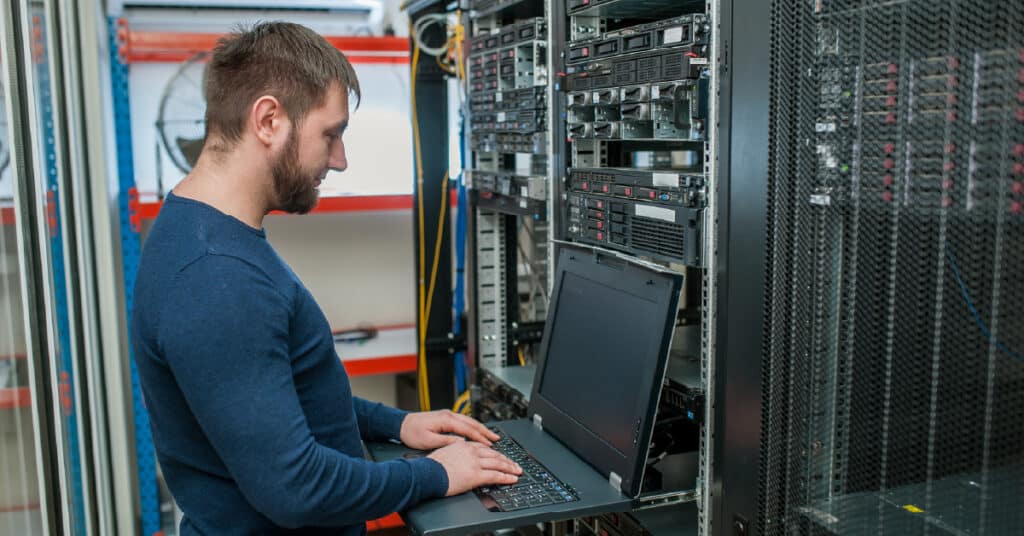 Man working on on-premises server