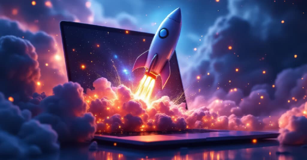 rocket launching out of laptoo